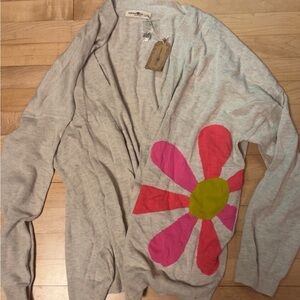 Natural Life Gray and Pink Floral Cardigan Sweater